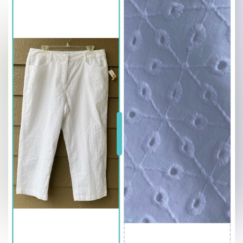 NWT Talbots embroidered BRODERIE ANGLAISE white capris women’s pants size 14